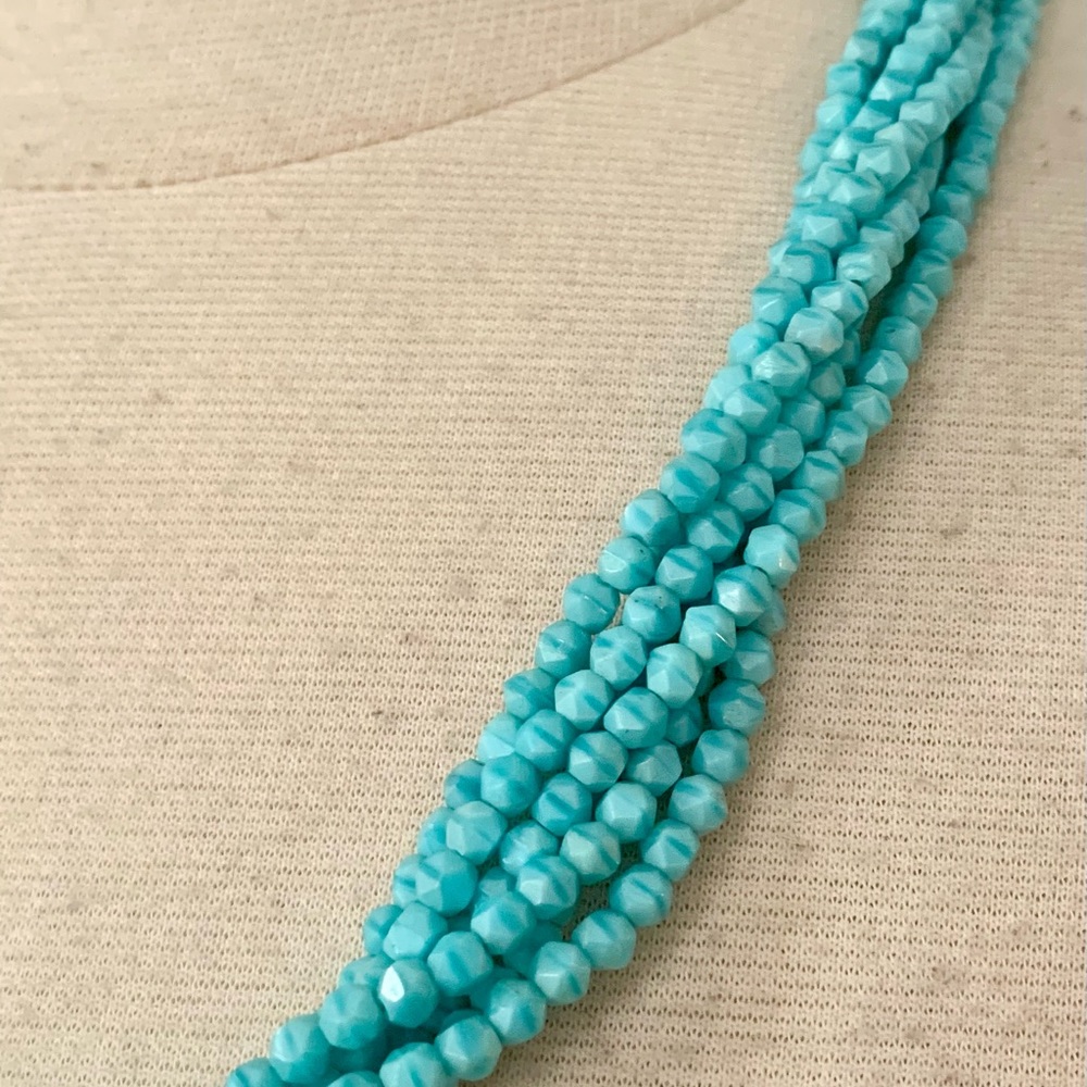 Vintage Antique Aqua glass bead necklace Multi strand 22” turquoise Blue beaded - Picture 8 of 10
